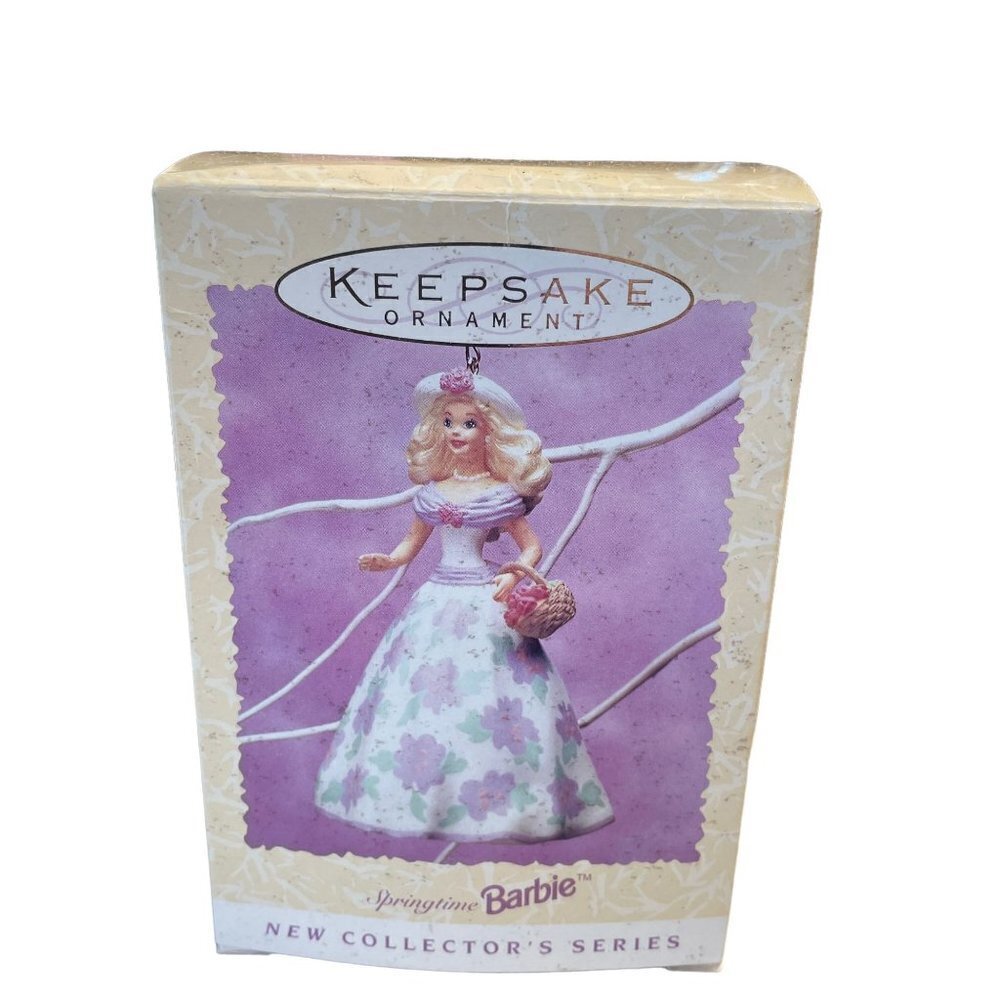 Hallmark Springtime Barbie Ornament Collector Series 1995 White Lavender Floral